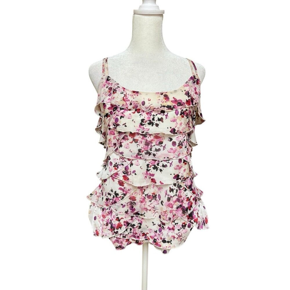 White House Black Market Floral Ruffle Tier Camisole Tank – Size L